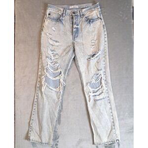 Kancan High Rise Distressed Straight Leg Light Wash Jeans Destroyed Juniors 9